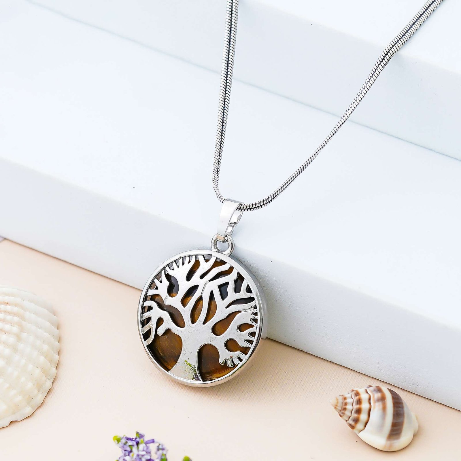 Crystal Tree of Life Pendant Simple White crystal Mineral Jewellery for Men Women Pendulum Necklace Family Tree Necklace Tree of Life Gemstone Tiger Eye