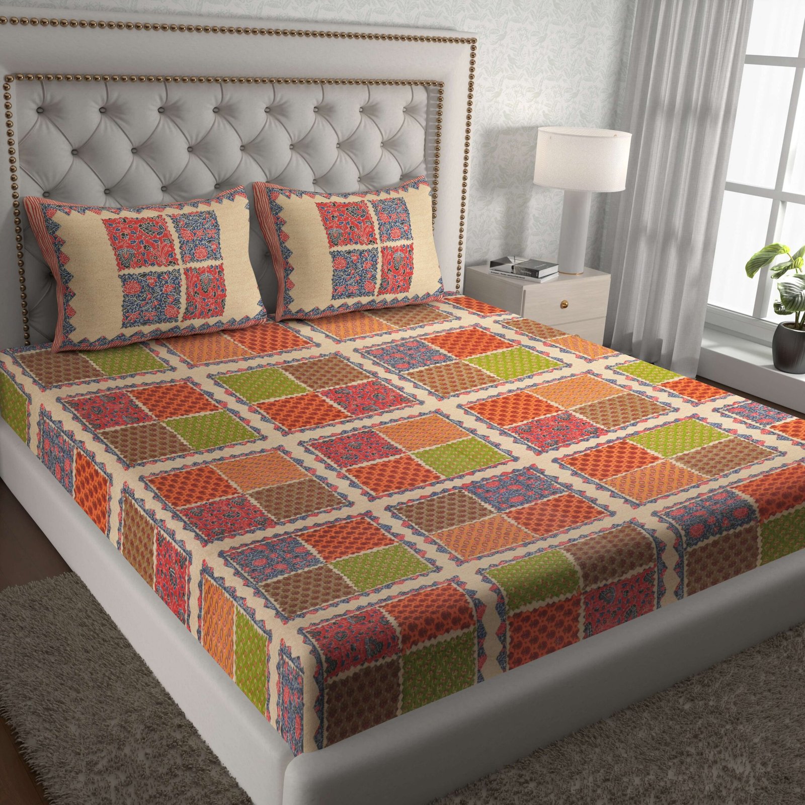 Rajasthani Traditionally Printed Cotton Doublebed Bedsheet With Pack of 2 Pillow Covers - Image 2